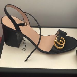 Gucci Marmont Leather Mid-heel Sandal